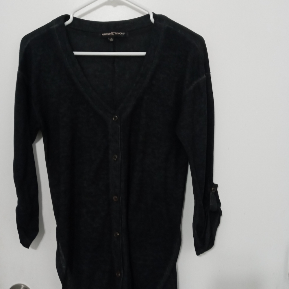 Almost Famous Sheer Button Down Thermal Pajama Shirt